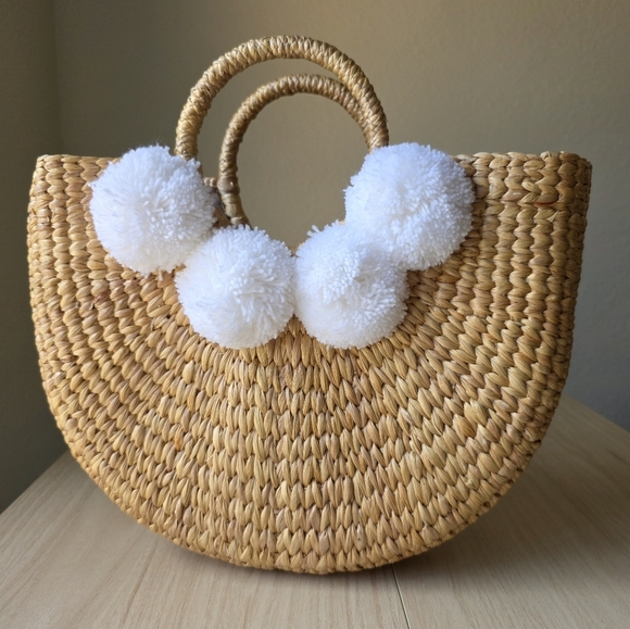 Sea and Grass Handbags - Sea And Grass Camryn White Pom Pom Bag